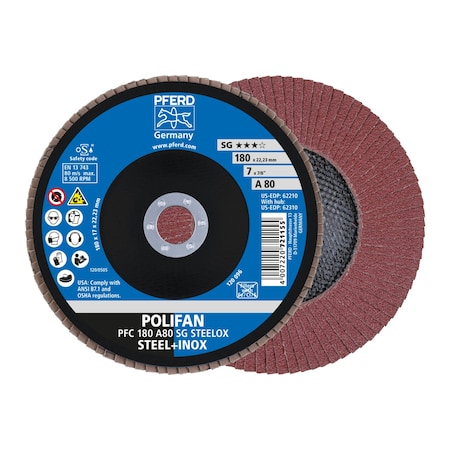 Pferd Tools 7" x 7/8" A.H. POLIFAN Flap Disc - A SG STEELOX, Aluminum oxide, 80 Grit, Conical 62210